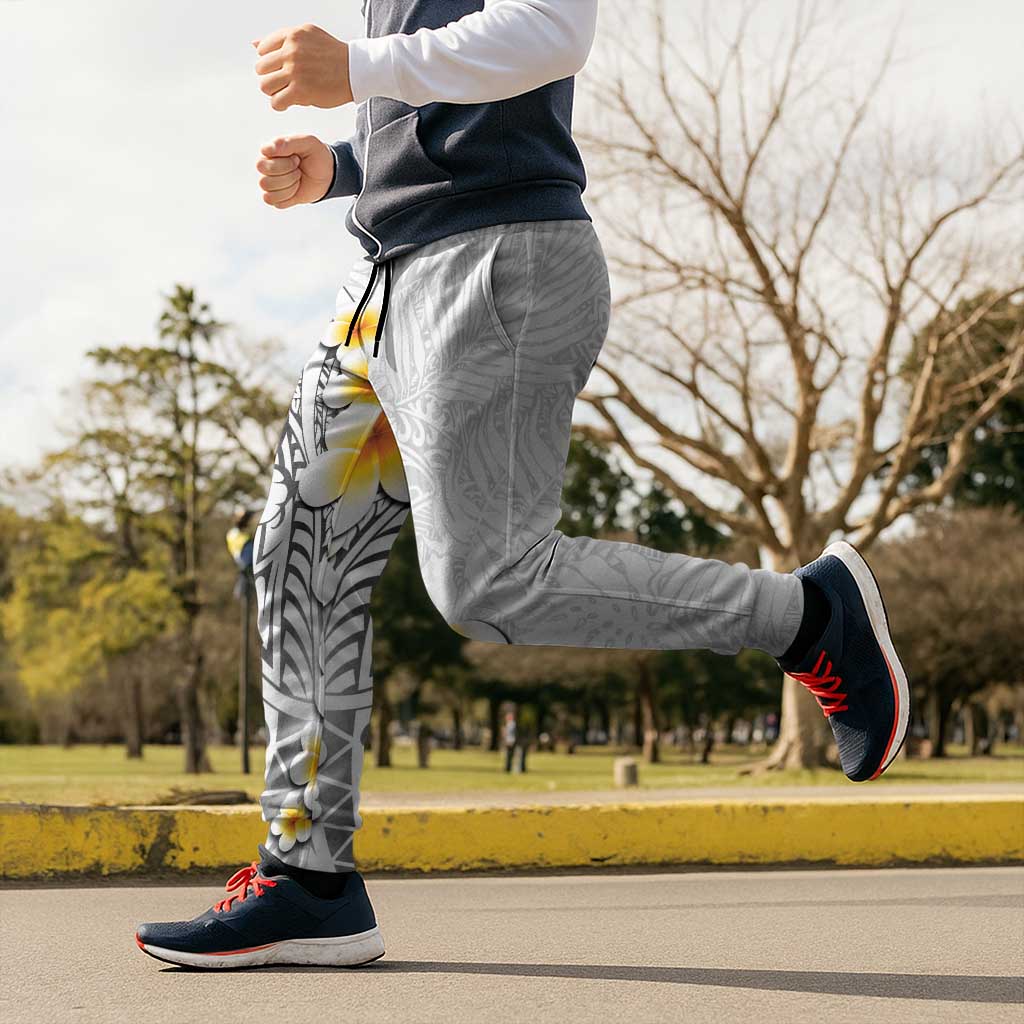 White Tropical Plumeria With Galaxy Polynesian Art Jogger Pants - Polynesian Pride