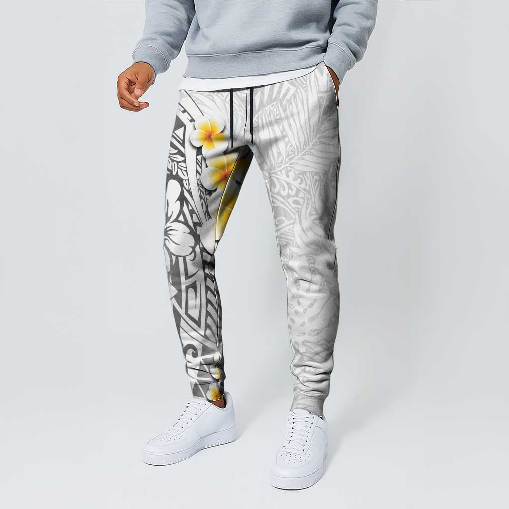White Tropical Plumeria With Galaxy Polynesian Art Jogger Pants - Polynesian Pride
