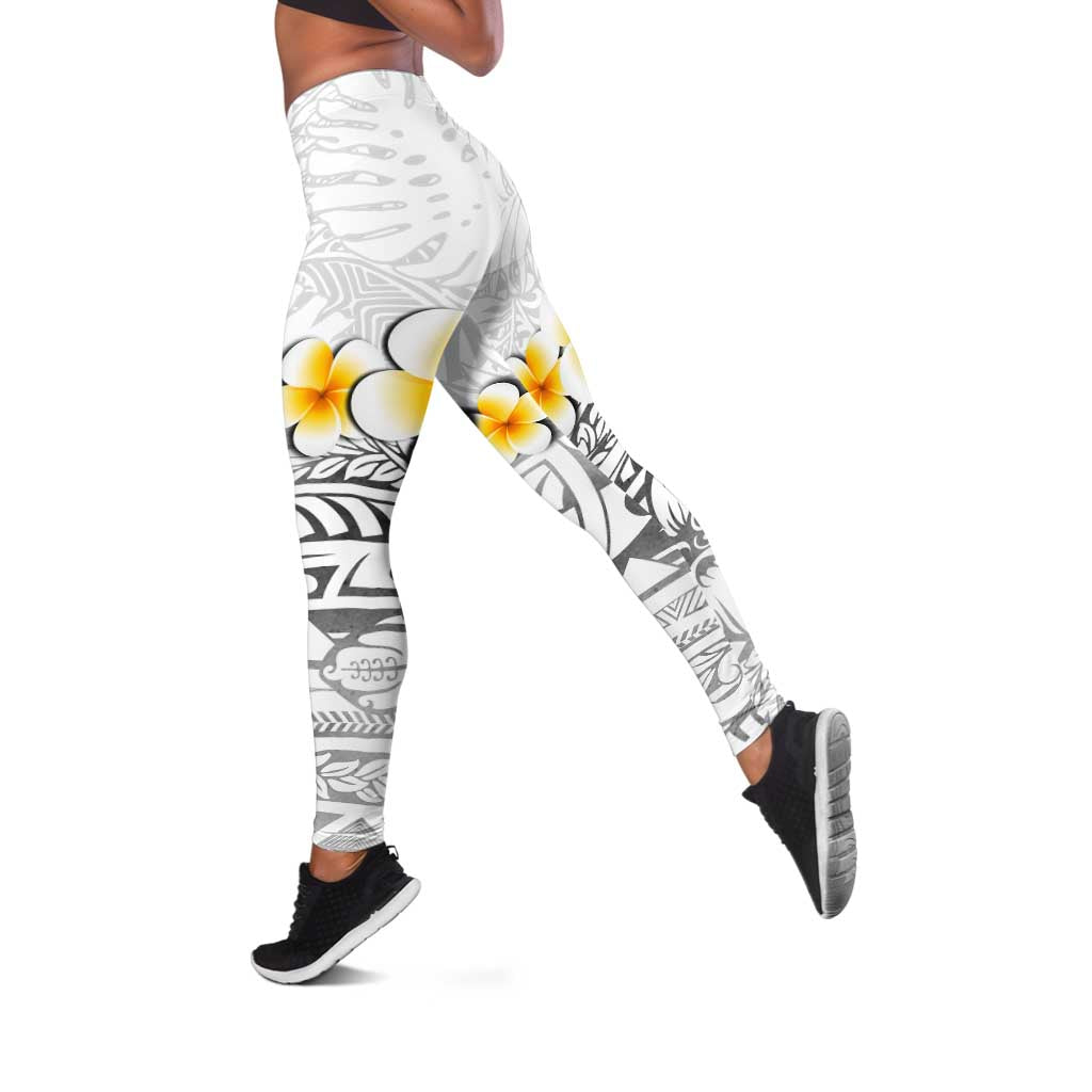 White Tropical Plumeria With Galaxy Polynesian Art Leggings - Polynesian Pride