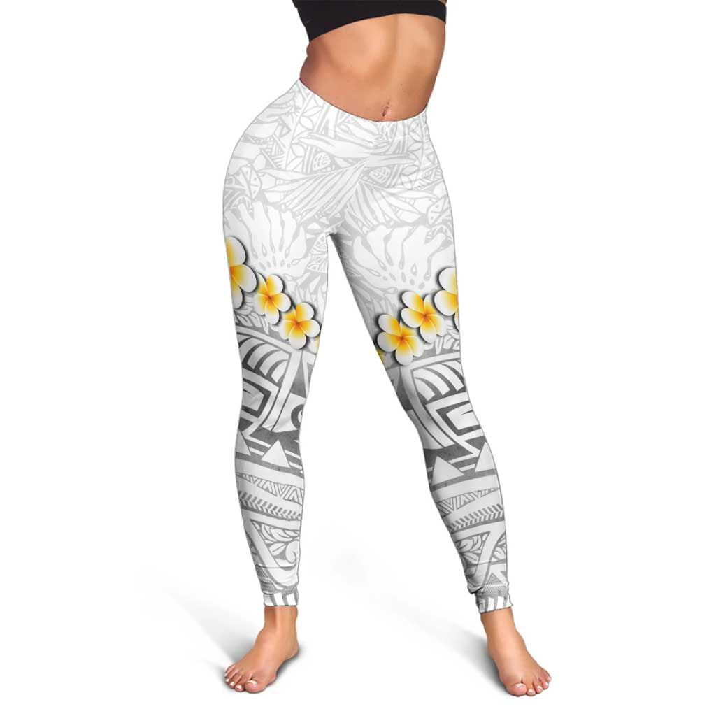 White Tropical Plumeria With Galaxy Polynesian Art Leggings - Polynesian Pride