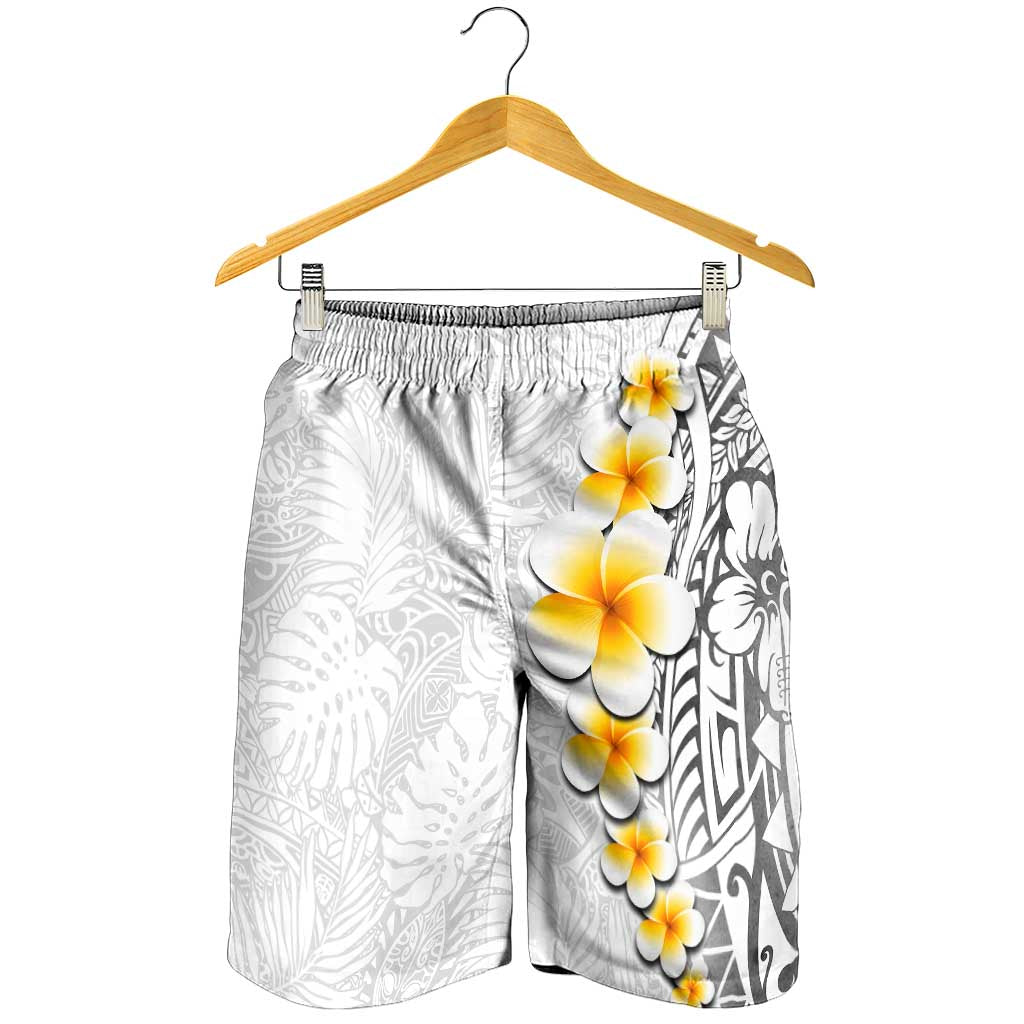 White Tropical Plumeria With Galaxy Polynesian Art Shorts for Men LT14 - Polynesian Pride