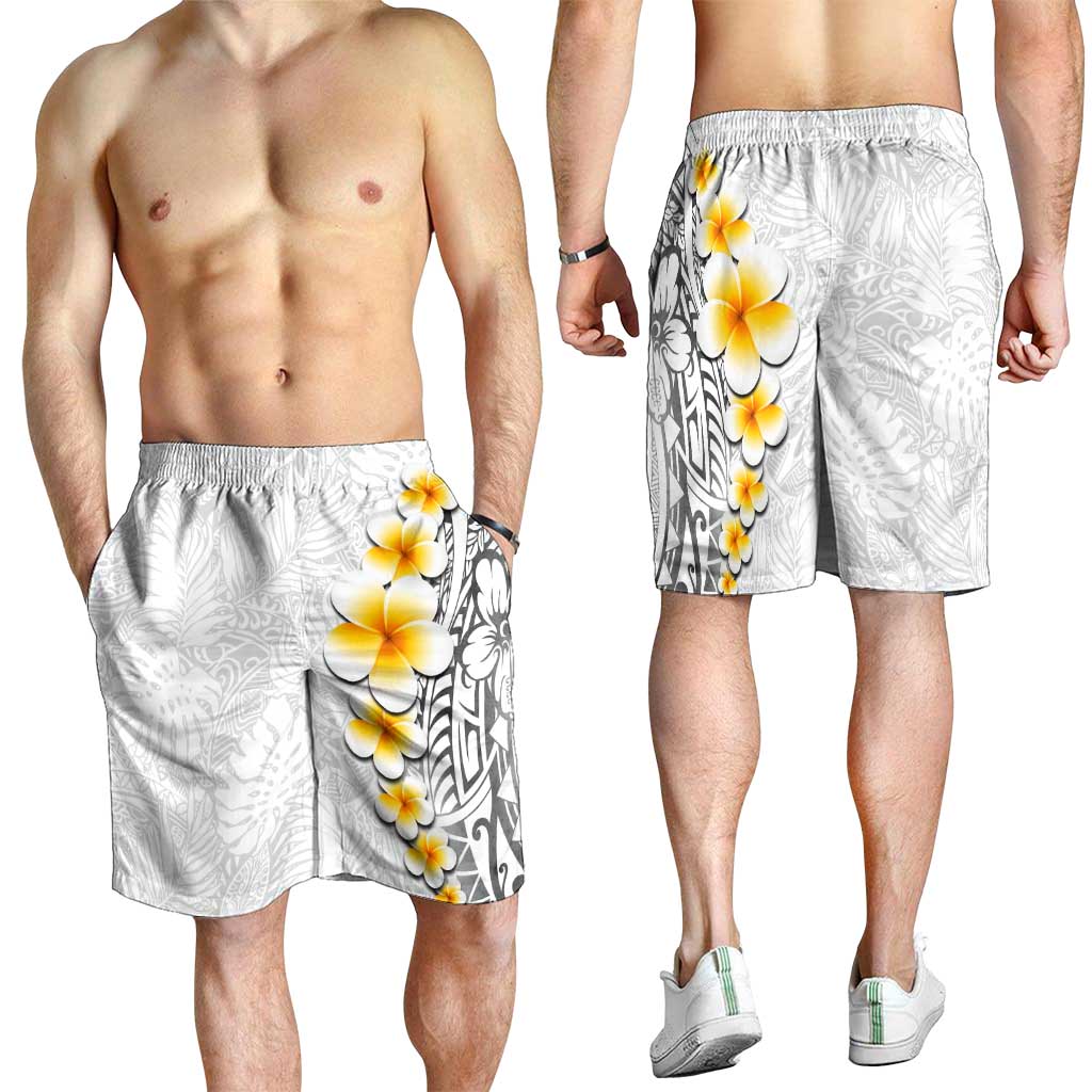 White Tropical Plumeria With Galaxy Polynesian Art Shorts for Men LT14 - Polynesian Pride