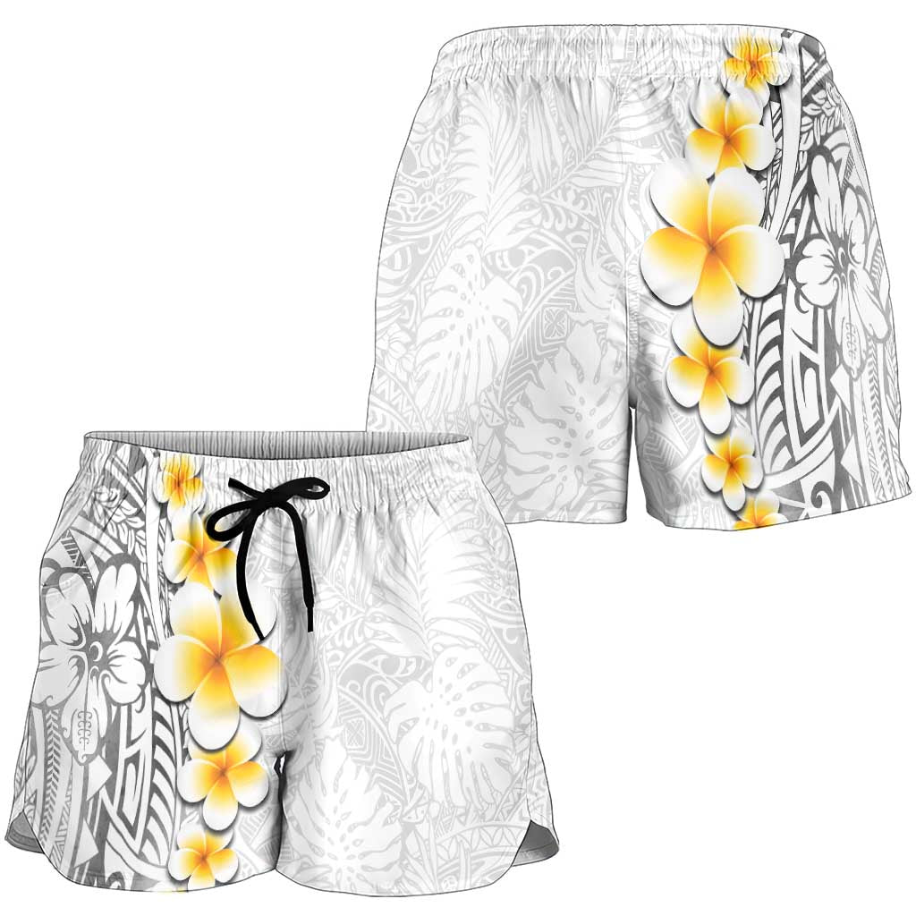 White Tropical Plumeria With Galaxy Polynesian Art Shorts for Women LT14 - Polynesian Pride