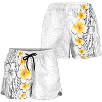 White Tropical Plumeria With Galaxy Polynesian Art Shorts for Women LT14 - Polynesian Pride