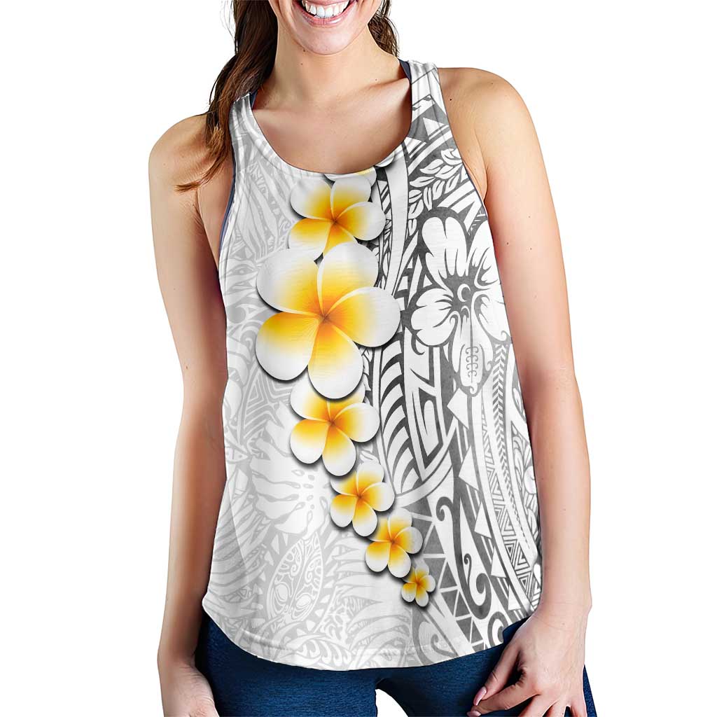 White Tropical Plumeria With Galaxy Polynesian Art Women Racerback Tank - Polynesian Pride