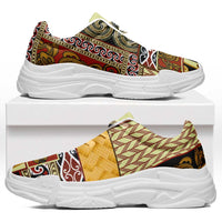 Yellow Aotearoa Kowhaiwhai Pattern Chunky Sneakers NZ Maori Quilt Style - Polynesian Pride