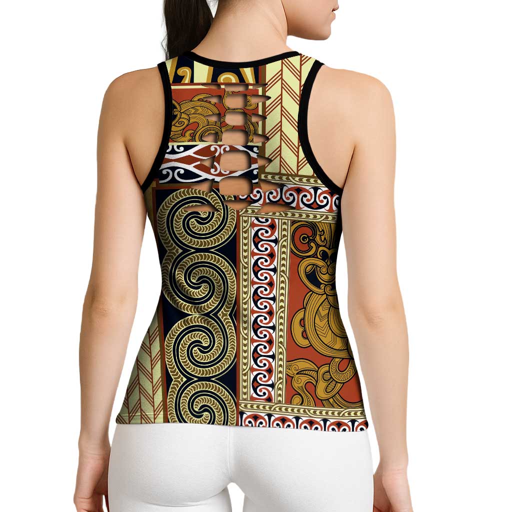 Yellow Aotearoa Kowhaiwhai Pattern Hollow Tank Top NZ Maori Quilt Style - Polynesian Pride