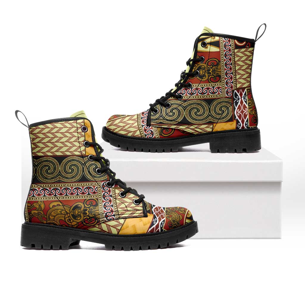 Yellow Aotearoa Kowhaiwhai Pattern Leather Boots NZ Maori Quilt Style - Polynesian Pride