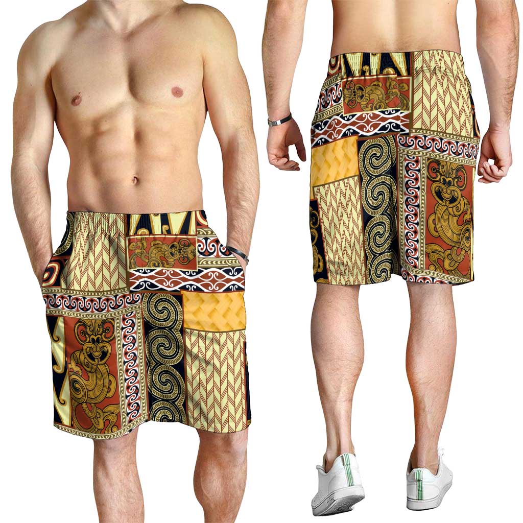 Yellow Aotearoa Kowhaiwhai Pattern Shorts for Men NZ Maori Quilt Style - Polynesian Pride