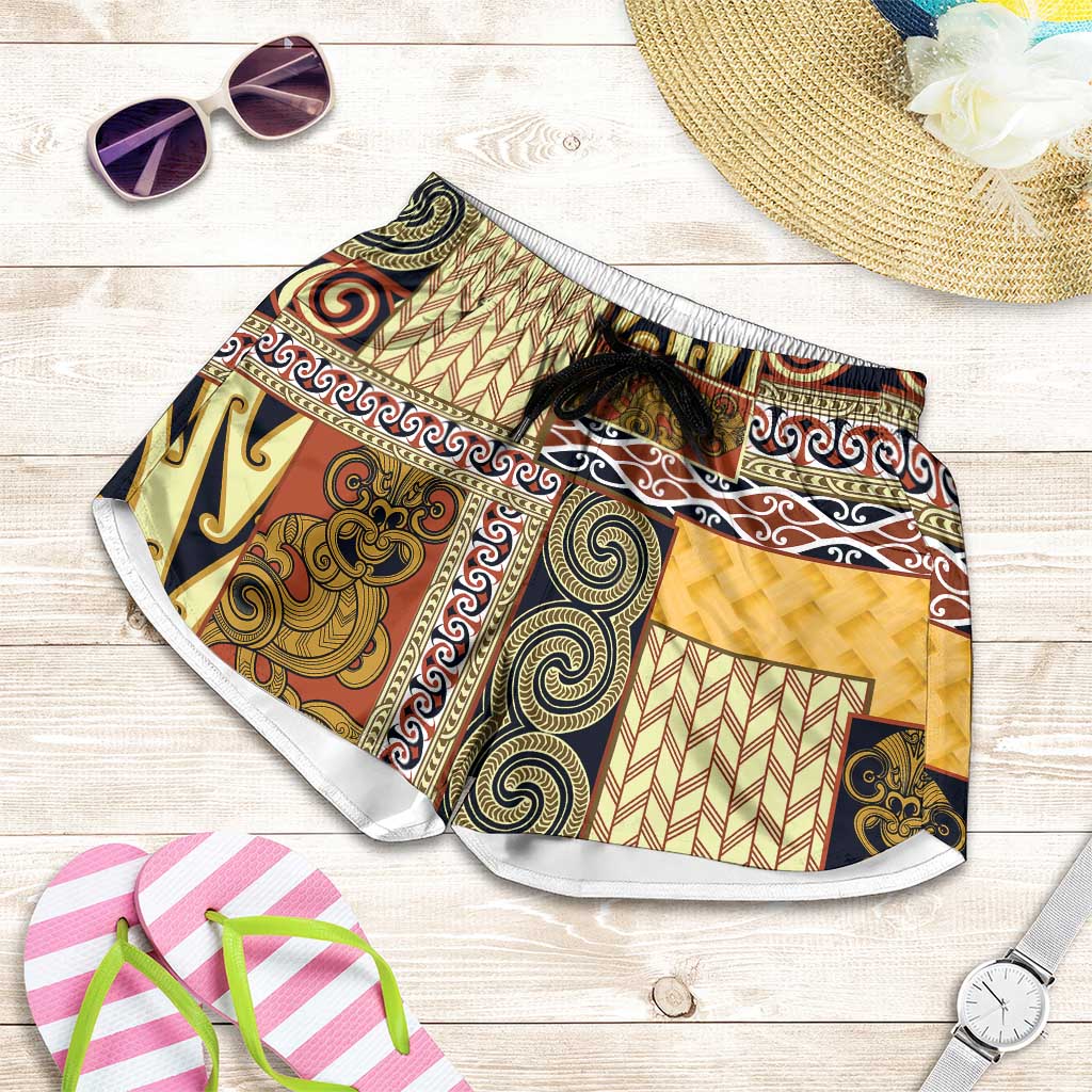 Yellow Aotearoa Kowhaiwhai Pattern Shorts for Women NZ Maori Quilt Style - Polynesian Pride
