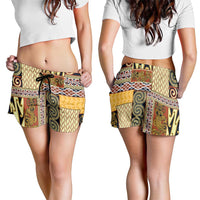 Yellow Aotearoa Kowhaiwhai Pattern Shorts for Women NZ Maori Quilt Style - Polynesian Pride