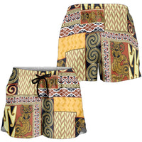 Yellow Aotearoa Kowhaiwhai Pattern Shorts for Women NZ Maori Quilt Style - Polynesian Pride