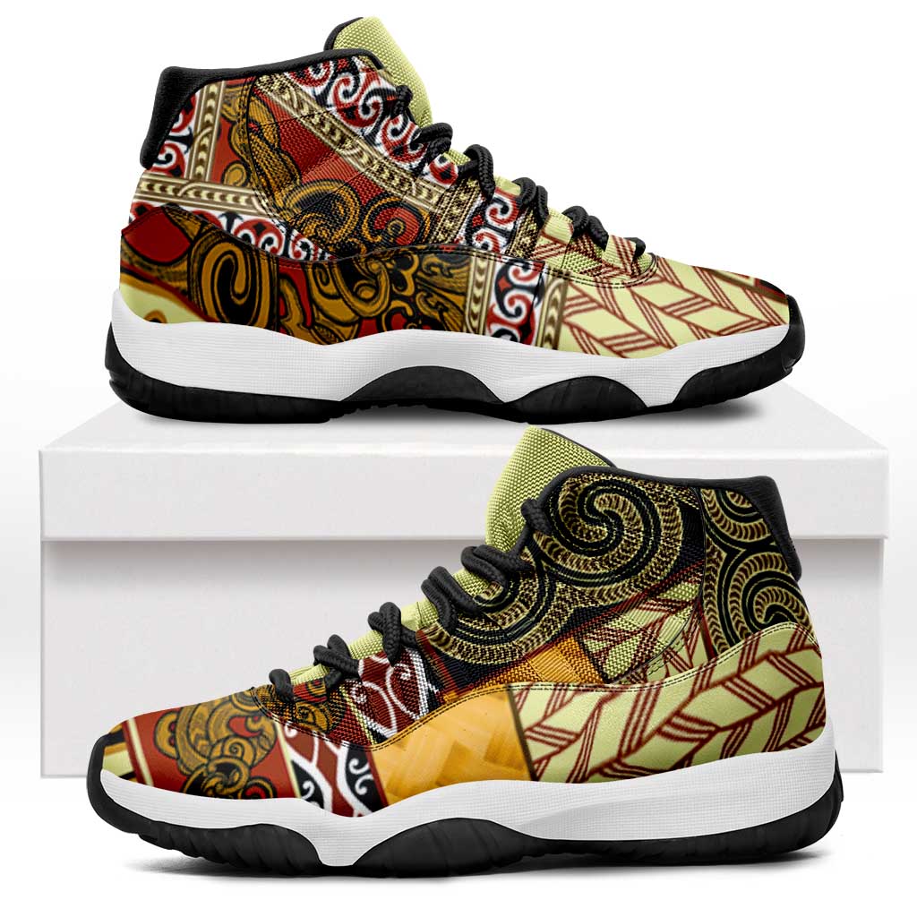 Yellow Aotearoa Kowhaiwhai Pattern Sneakers J11 NZ Maori Quilt Style - Polynesian Pride
