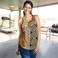 Yellow Aotearoa Kowhaiwhai Pattern Women Racerback Tank NZ Maori Quilt Style - Polynesian Pride