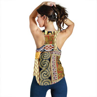 Yellow Aotearoa Kowhaiwhai Pattern Women Racerback Tank NZ Maori Quilt Style - Polynesian Pride