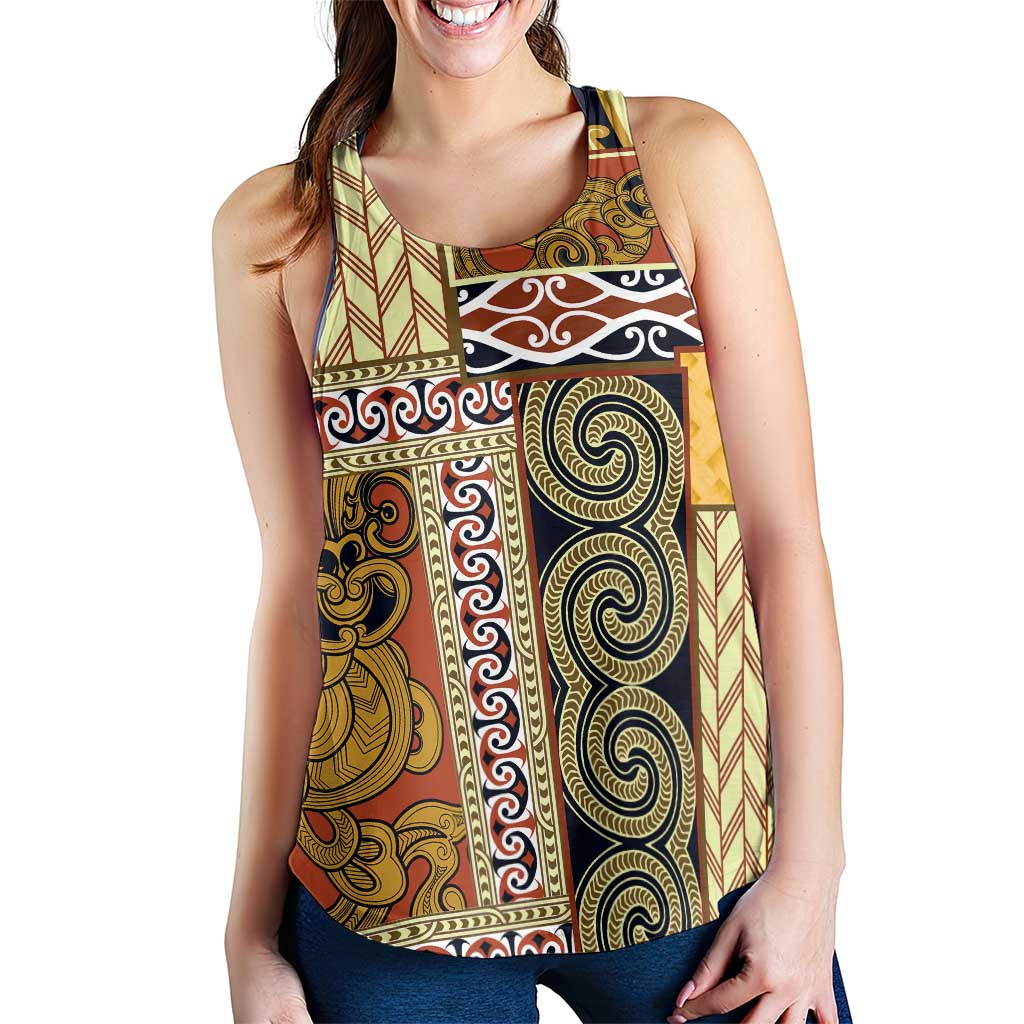 Yellow Aotearoa Kowhaiwhai Pattern Women Racerback Tank NZ Maori Quilt Style - Polynesian Pride