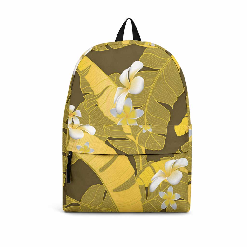 Yellow Banana Leaf Hawaii Backpack Lau Maia Plumeria Tropical Summer Vibes LT14 Yellow - Polynesian Pride