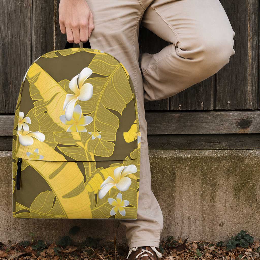 Yellow Banana Leaf Hawaii Backpack Lau Maia Plumeria Tropical Summer Vibes LT14 - Polynesian Pride