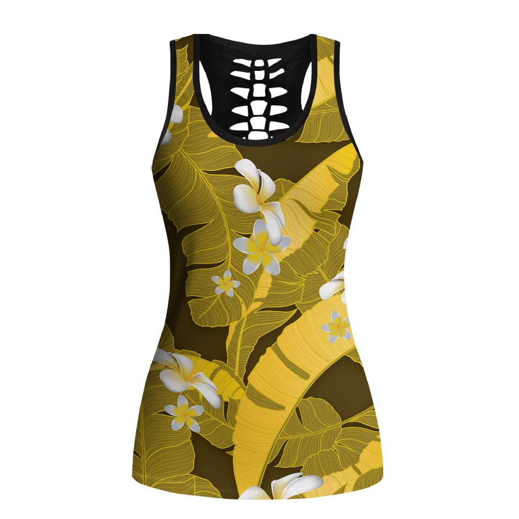 Yellow Banana Leaf Hawaii Hollow Tank Top Lau Maia Plumeria Tropical Summer Vibes LT14 Female Yellow - Polynesian Pride