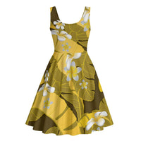 Yellow Banana Leaf Hawaii Midi Dress Lau Maia Plumeria Tropical Summer Vibes LT14 - Polynesian Pride