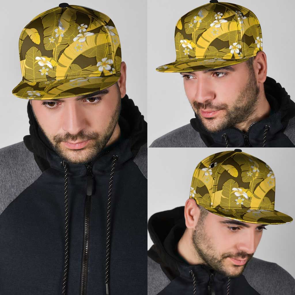 Yellow Banana Leaf Hawaii Snapback Cap Lau Maia Plumeria Tropical Summer Vibes