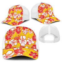 Yellow Hawaii Hibiscus Baseball Net Cap Tropical Flowers Seamless Pattern - Polynesian Pride