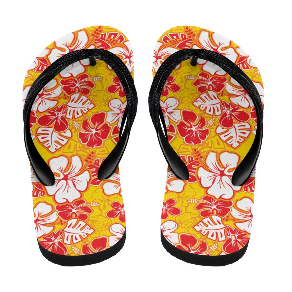 Yellow Hawaii Hibiscus Flip Flops Tropical Flowers Seamless Pattern - Polynesian Pride
