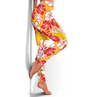 Yellow Hawaii Hibiscus Leggings Tropical Flowers Seamless Pattern - Polynesian Pride