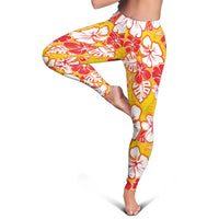 Yellow Hawaii Hibiscus Leggings Tropical Flowers Seamless Pattern - Polynesian Pride