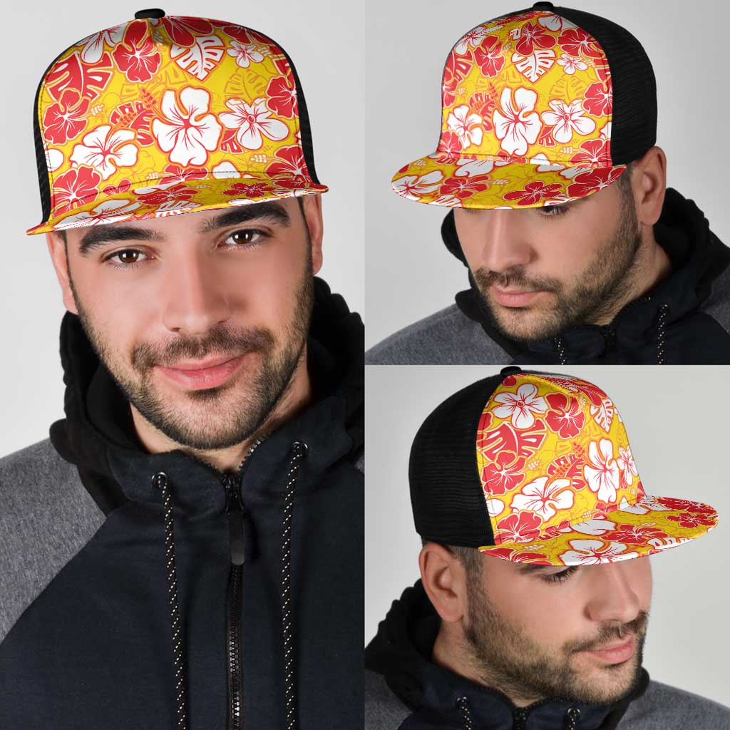 Yellow Hawaii Hibiscus Mesh Trucker Cap Tropical Flowers Seamless Pattern - Polynesian Pride