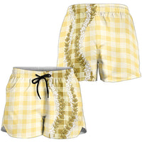 Yellow Hawaii Palaka Shorts for Women Hawaiian Honohono Lei