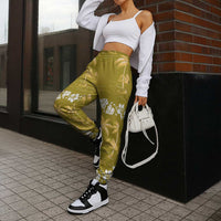 Yellow Hawaii Palm Tree Hibiscus Jogger Pants Fantasy Summer Vibe
