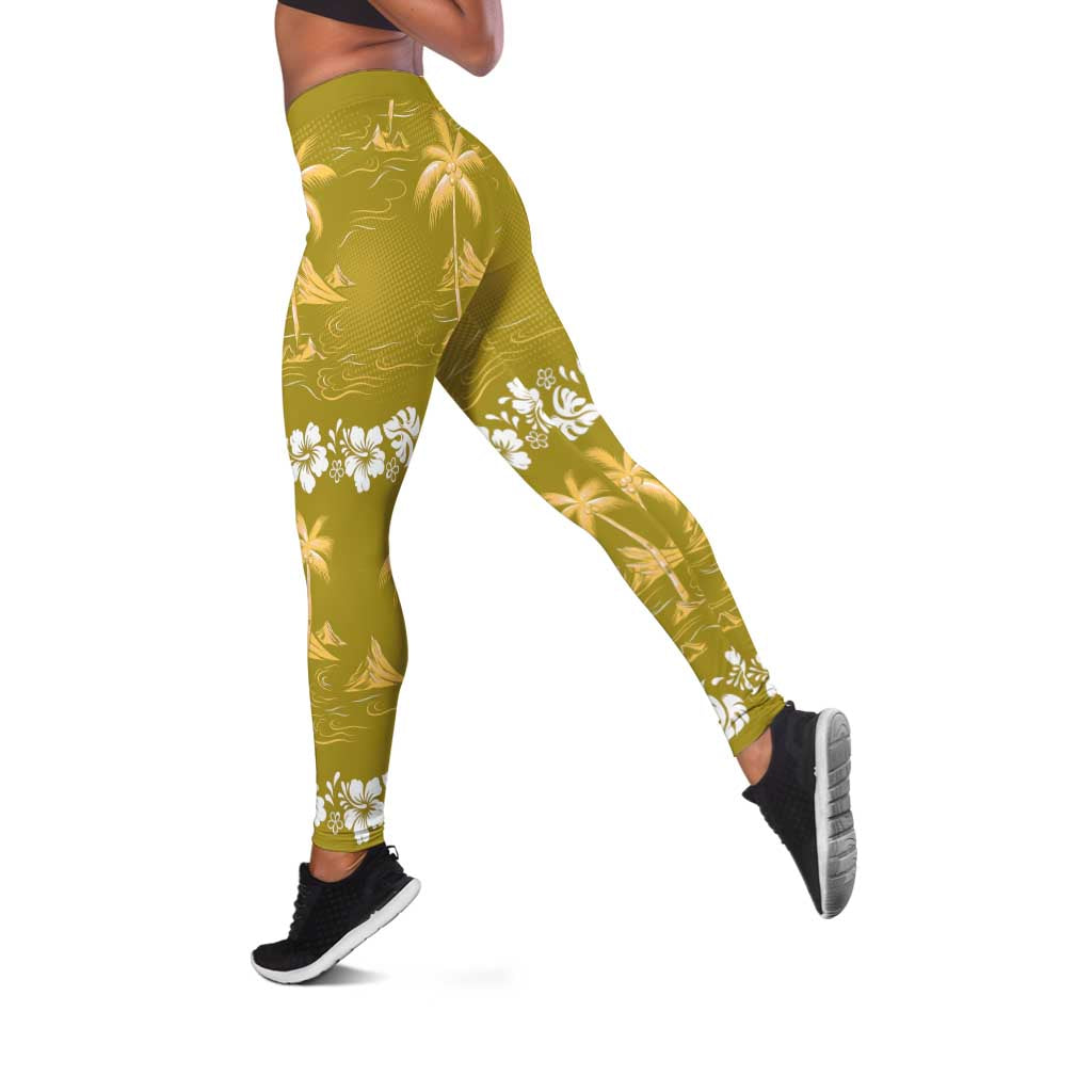 Yellow Hawaii Palm Tree Hibiscus Leggings Fantasy Summer Vibe LT01 Yellow - Polynesian Pride