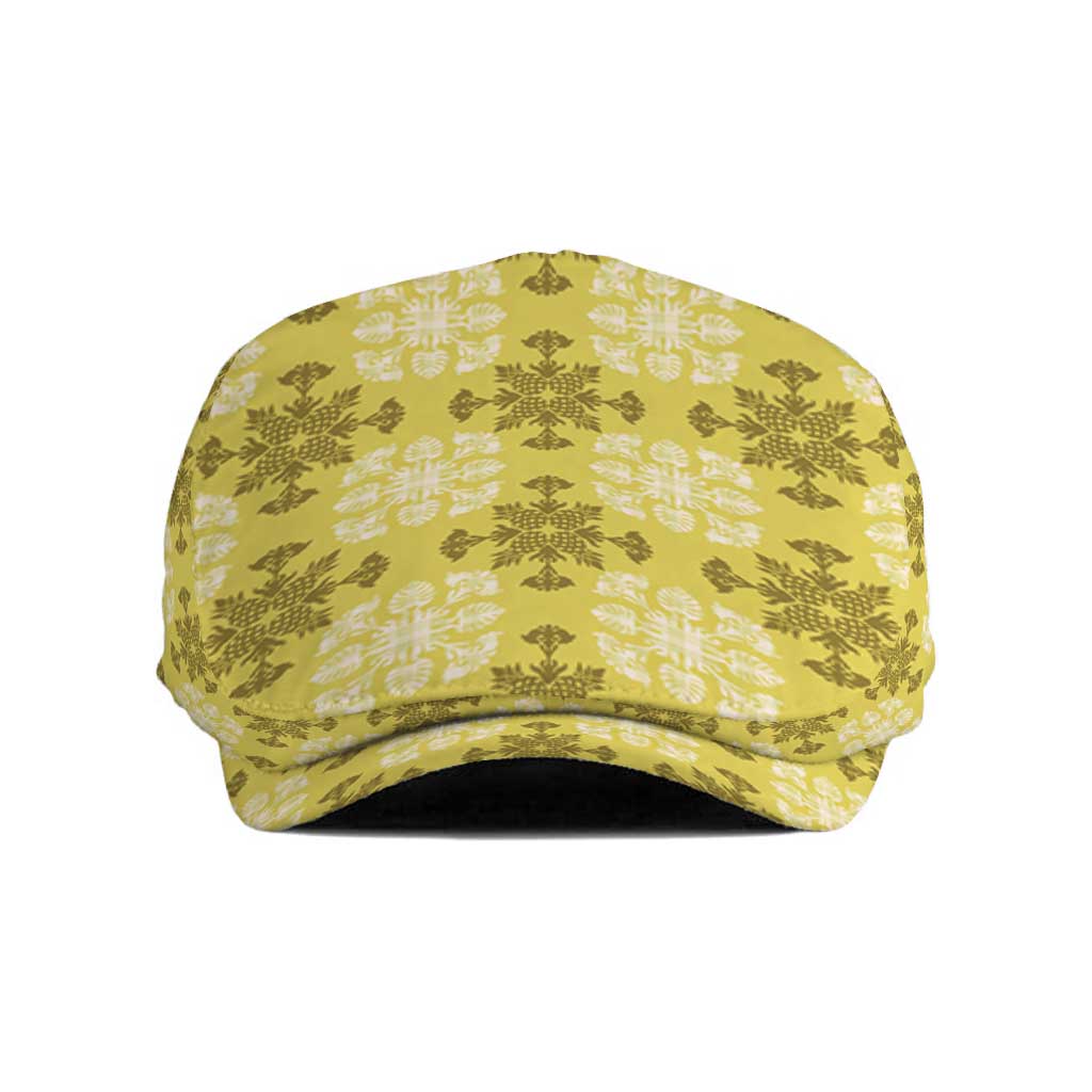 Yellow Hawaiian Quilt Jeff Hat Hawaii Pineapple Monstera Palaka Motifs - Polynesian Pride