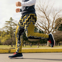 Yellow Niho Taniwha Mix Poutama Jogger Pants Unique Taniko Aotearoa LT01 - Polynesian Pride