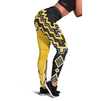 Yellow Niho Taniwha Mix Poutama Leggings Unique Taniko Aotearoa LT01 - Polynesian Pride