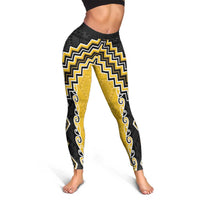 Yellow Niho Taniwha Mix Poutama Leggings Unique Taniko Aotearoa LT01 - Polynesian Pride
