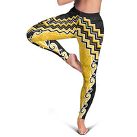 Yellow Niho Taniwha Mix Poutama Leggings Unique Taniko Aotearoa LT01 - Polynesian Pride