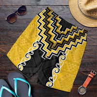 Yellow Niho Taniwha Mix Poutama Shorts for Men Unique Taniko Aotearoa LT01 Yellow - Polynesian Pride