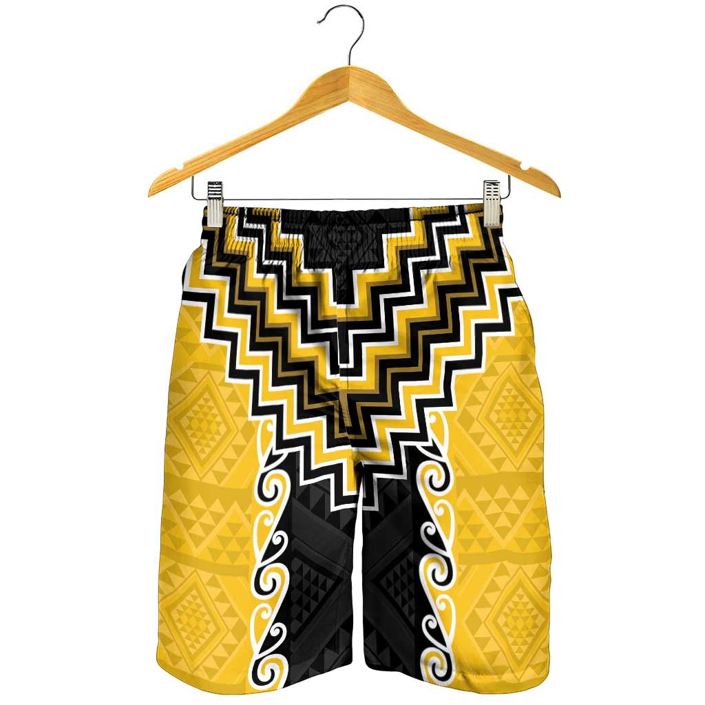 Yellow Niho Taniwha Mix Poutama Shorts for Men Unique Taniko Aotearoa LT01 - Polynesian Pride