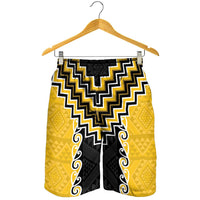 Yellow Niho Taniwha Mix Poutama Shorts for Men Unique Taniko Aotearoa LT01 - Polynesian Pride