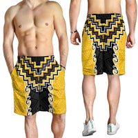 Yellow Niho Taniwha Mix Poutama Shorts for Men Unique Taniko Aotearoa LT01 - Polynesian Pride