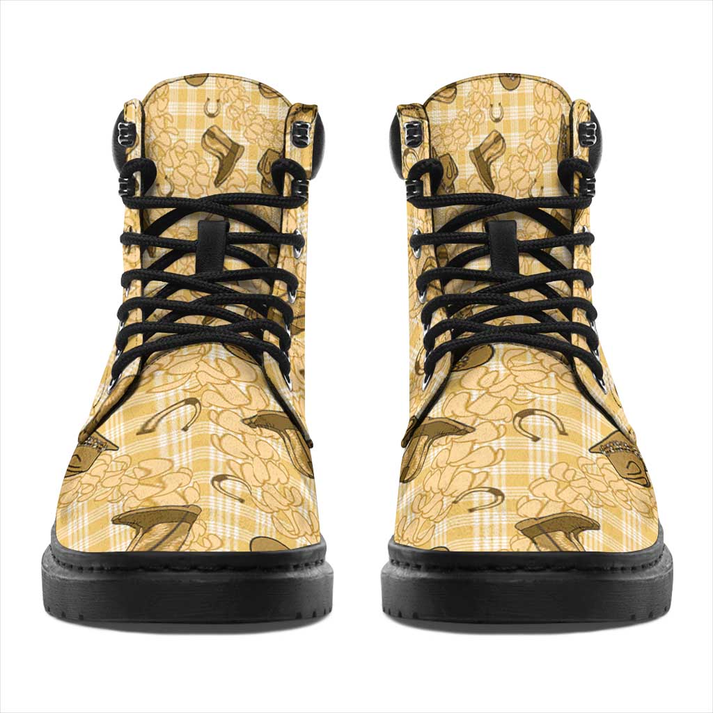 Yellow Palaka Hawaii Cowboy All Season Boots Puakenikeni Lei Paniolo Papale Seamless Vibes - Polynesian Pride