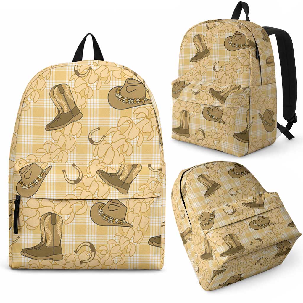 Yellow Palaka Hawaii Cowboy Backpack Puakenikeni Lei Paniolo Papale Seamless Vibes LT14 - Polynesian Pride