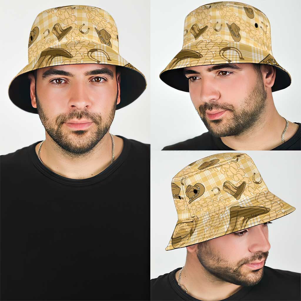 Yellow Palaka Hawaii Cowboy Bucket Hat Puakenikeni Lei Paniolo Papale Seamless Vibes - Polynesian Pride