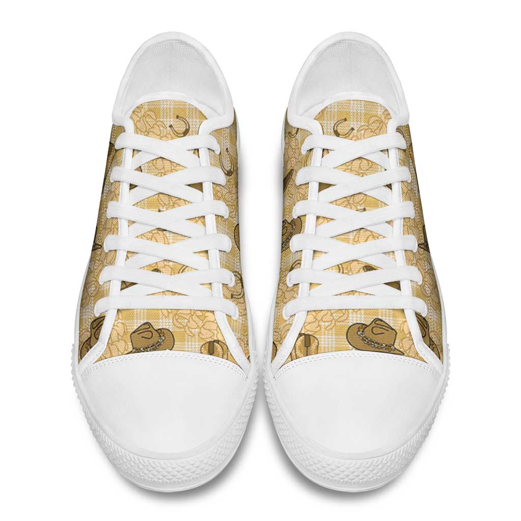 Yellow Palaka Hawaii Cowboy Low Top Shoes Puakenikeni Lei Paniolo Papale Seamless Vibes - Polynesian Pride