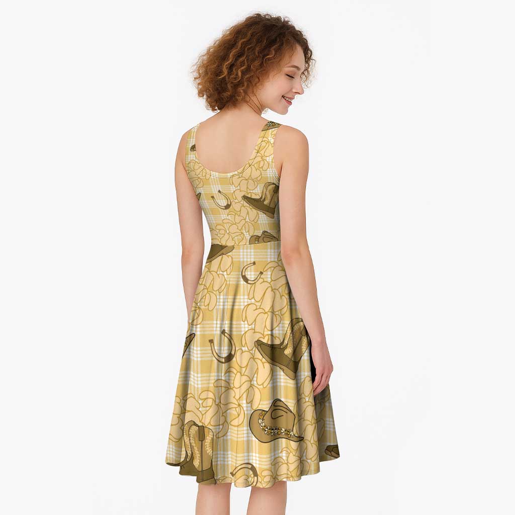 Yellow Palaka Hawaii Cowboy Midi Dress Puakenikeni Lei Paniolo Papale Seamless Vibes - Polynesian Pride