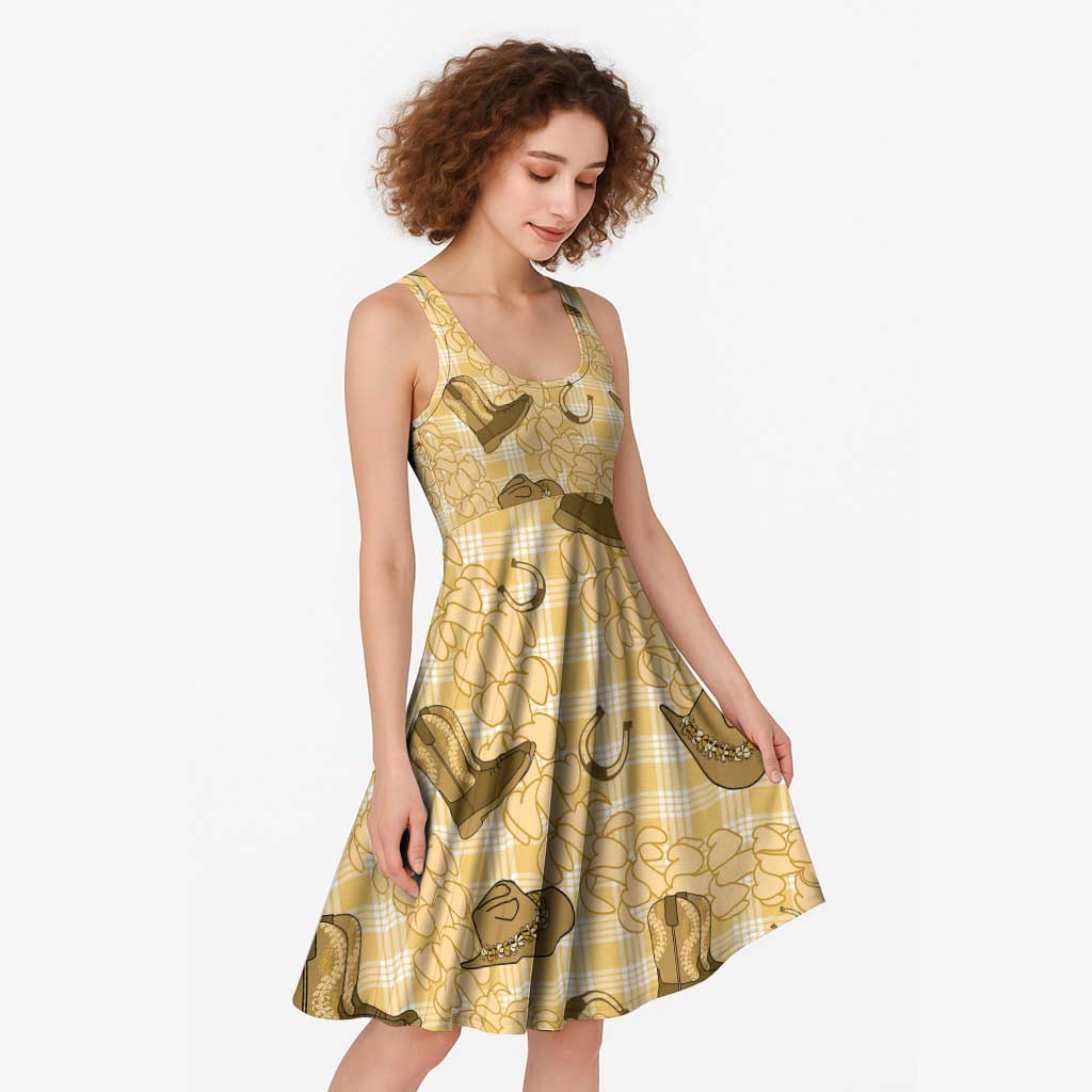 Yellow Palaka Hawaii Cowboy Midi Dress Puakenikeni Lei Paniolo Papale Seamless Vibes - Polynesian Pride