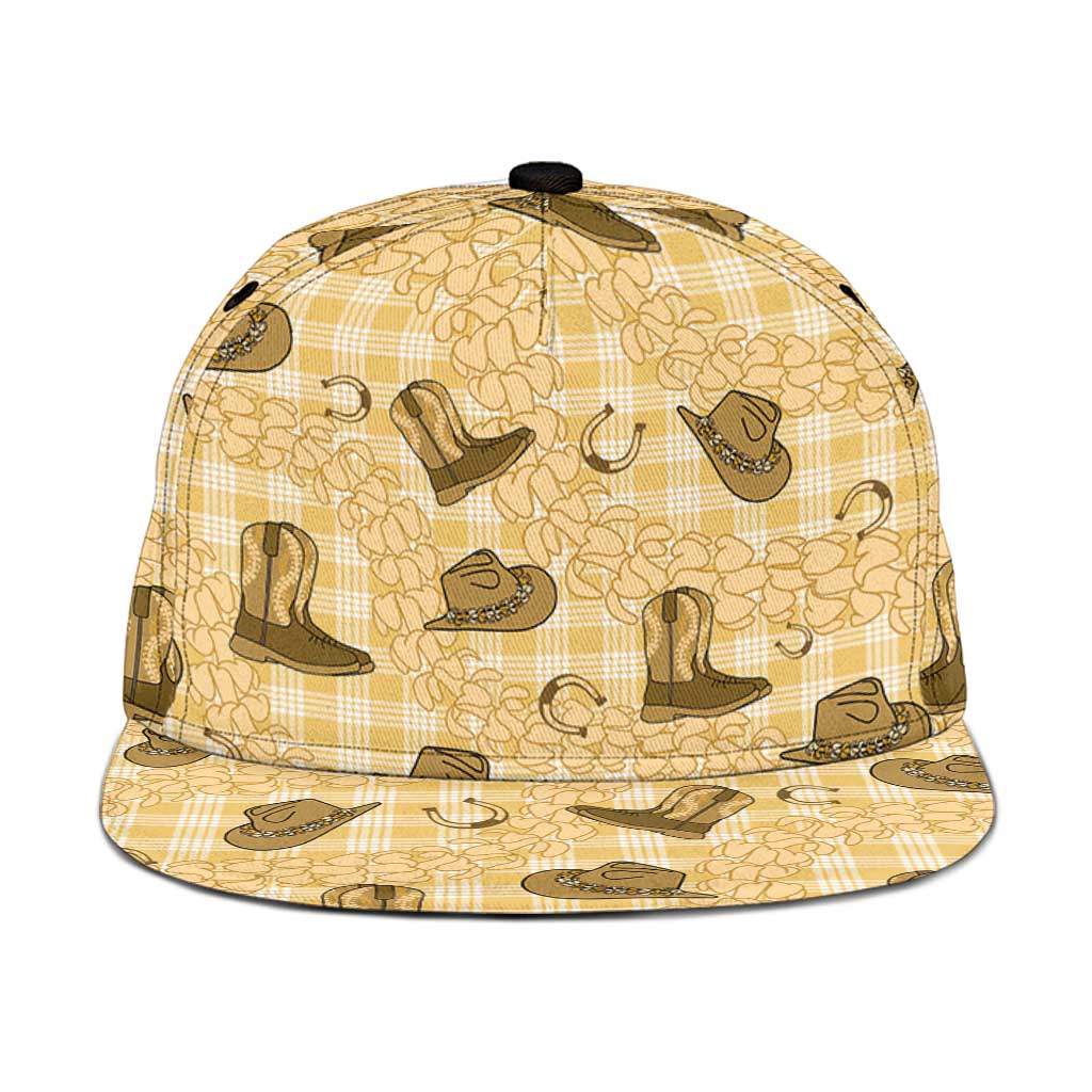 Yellow Palaka Hawaii Cowboy Snapback Cap Puakenikeni Lei Paniolo Papale Seamless Vibes - Polynesian Pride