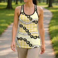 Yellow Palaka Hawaii Hollow Tank Top Kukui Nut Pikake Lei Hawaiian Tapa Pattern LT14 - Polynesian Pride